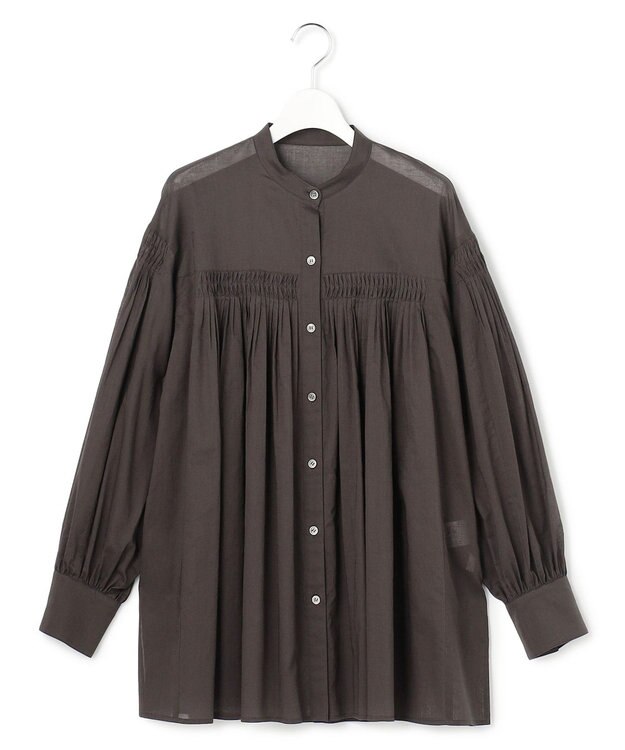 23区 L 【SLOW/一部店舗限定】コットンボイル ギャザー ブラウス ダークブラウン系