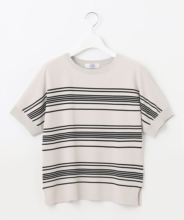 J.PRESS LADIES L 【洗える】レーヨンエリートストレッチ ボーダー ドルマン ニット グレージュ×ブラック系1