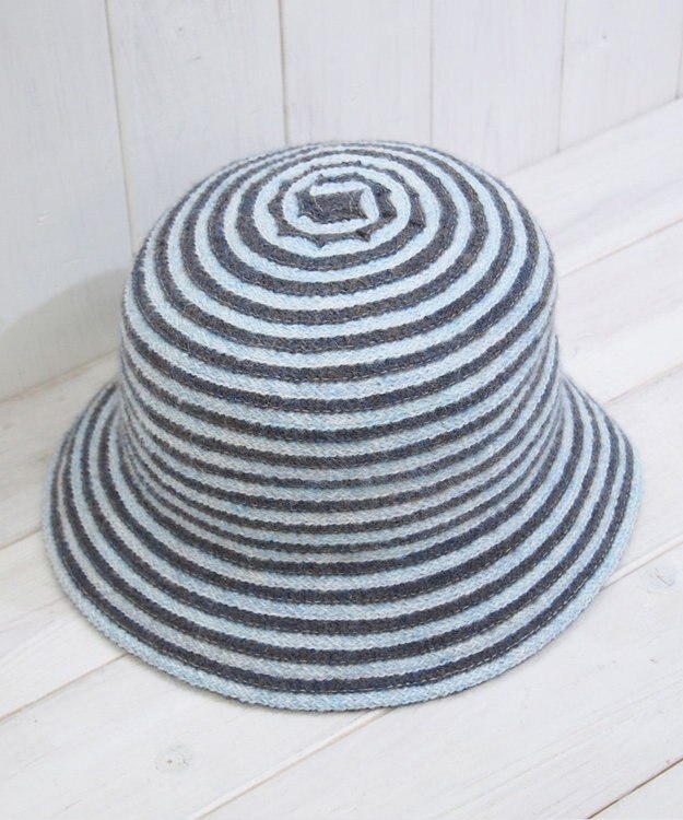 石田製帽 モヘヤ混ボーダー　バケット グレーxサックス