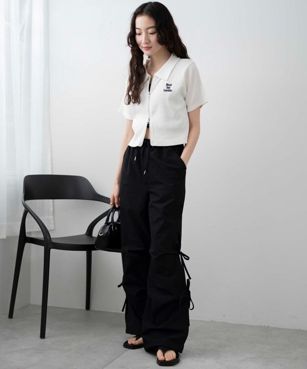 WEGO 【ウエストゴム】サイドリボンパラシュートパンツ ブラック