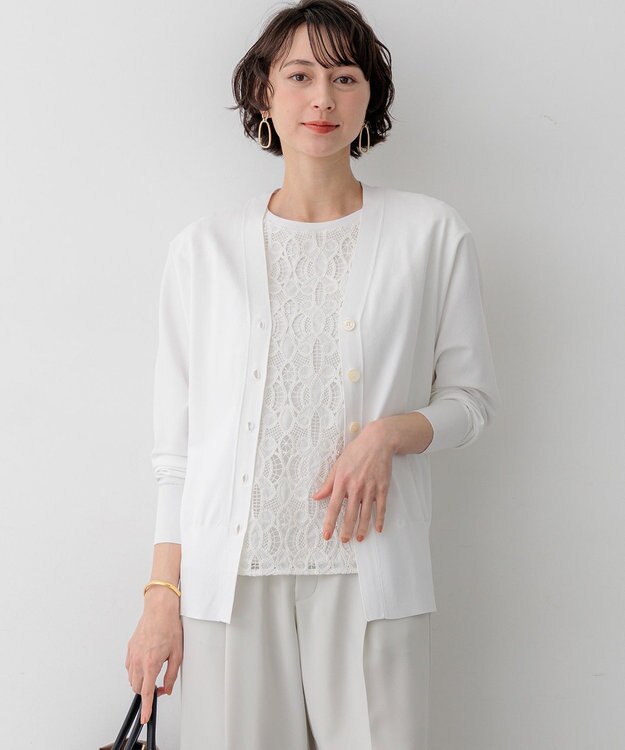23区 S 【先行予約】レーヨンポリエステルストレッチ Vネック カーディガン ホワイト系