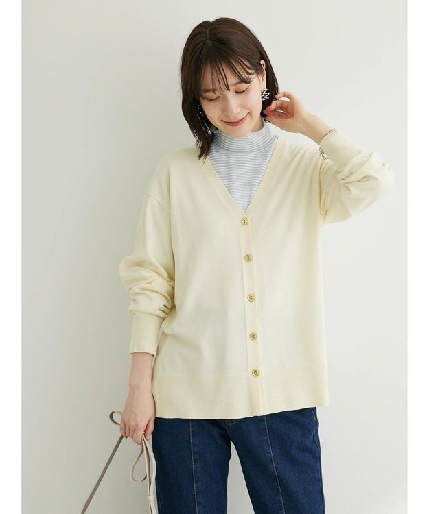 Green Parks ゴールド釦ニットカーディガン Off White