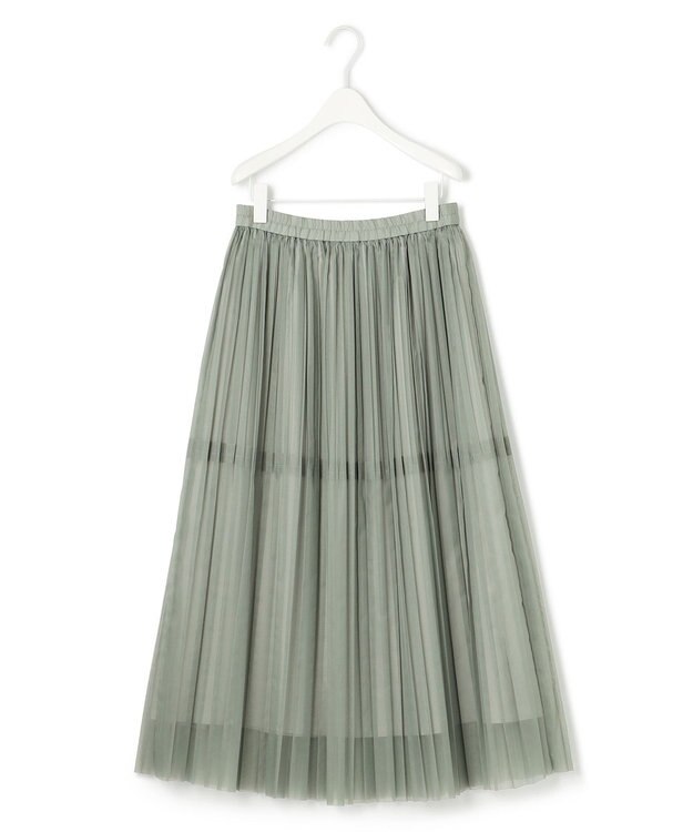 ICB 【洗える】シアープリーツオーガン スカート ティールグレー系