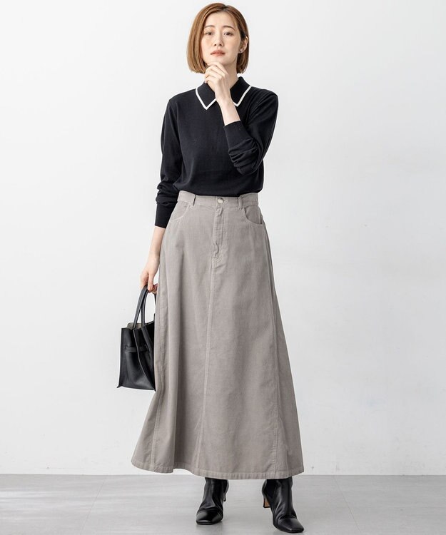 23区 【Oggi11月号掲載/洗える】コットン コーデュロイ スカート ライトグレー系