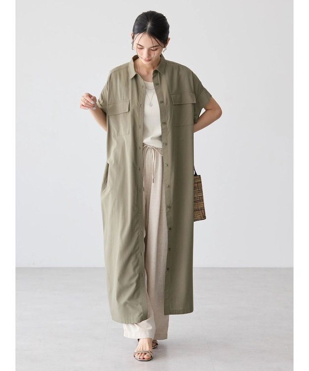 AMERICAN HOLIC 接触冷感＋ＵＶカットＷポケットシャツワンピース Khaki