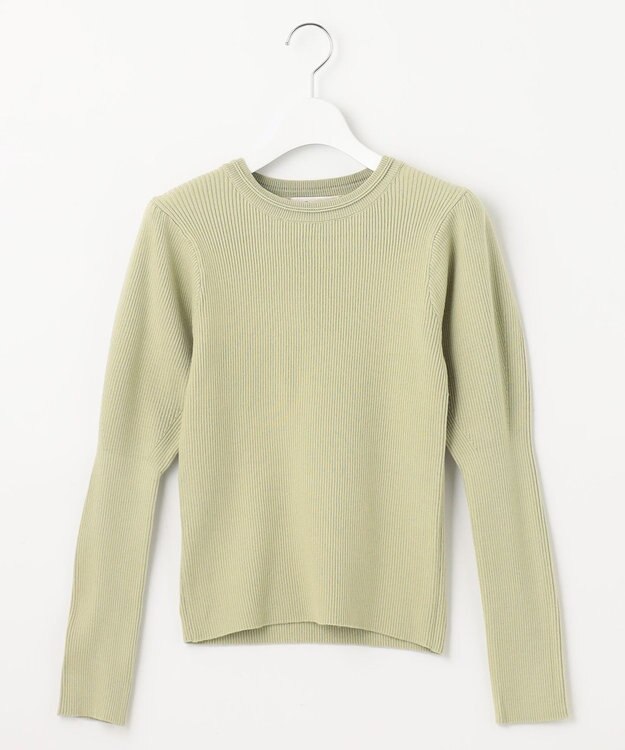 Feroux 【洗える】パフショルダーリブ ニット ライトグリーン系