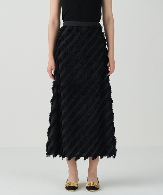 GRACE CONTINENTAL フェザーバイアスロングスカート ブラック