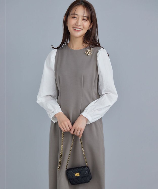 組曲 S シャツスリーブポンチ ワンピース モカブラウン×オフ系