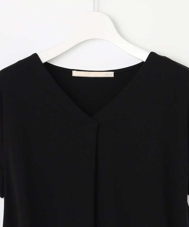 自由区 【XSサイズ~/洗える】ドレーピーポンチフレンチスリーブ カットソー ブラック系