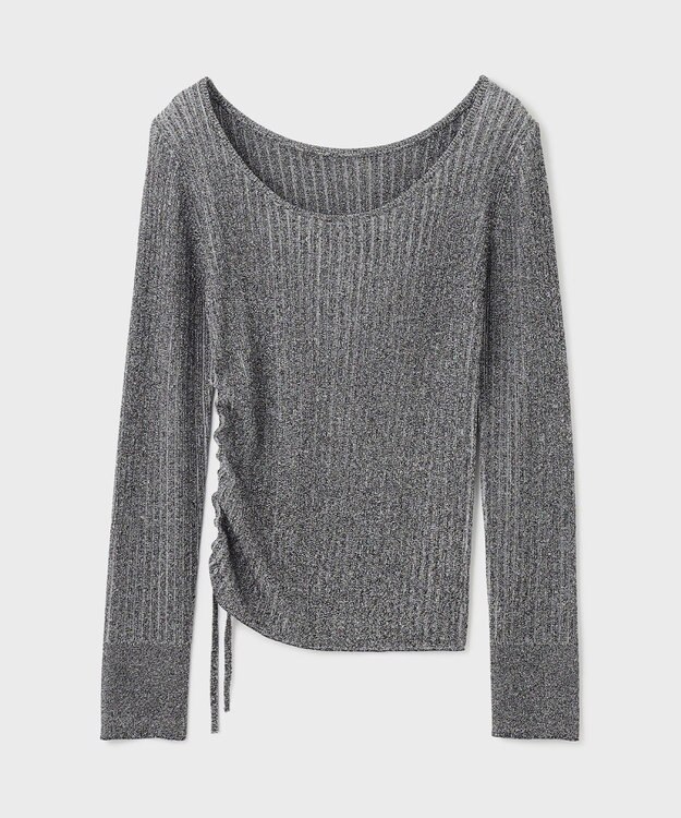 GRACE CONTINENTAL ラメリブクルーネックトップ ブラック