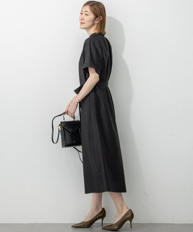 23区 L 【洗える】トリアセスラブストレッチ ワンピース ブラック系