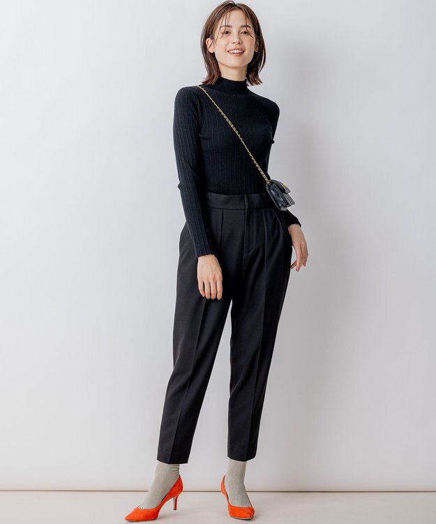 組曲 S 2WAYウォームストレッチ テーパード パンツ ブラック系