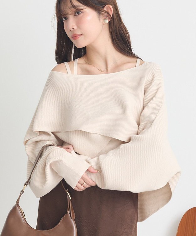 earth music&ecology 【2WAY】【洗濯機洗い可】SET2点クロスニット＋キャミソール Ivory