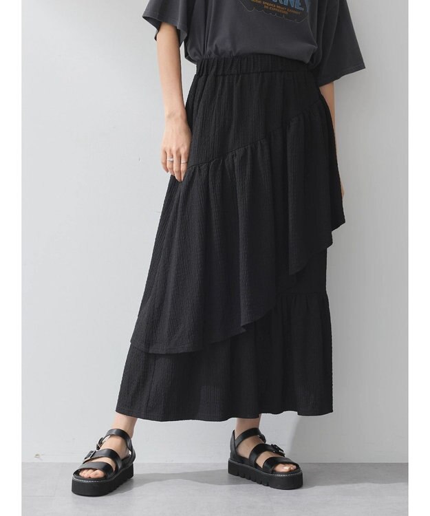 earth music&ecology カットティアードスカート Black