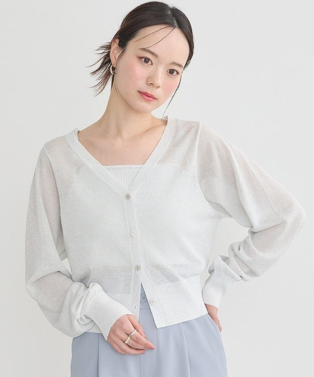 earth music&ecology シアーラメＶネックカーディガン Light Gray