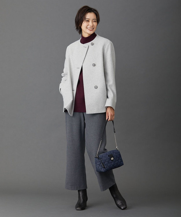 J.PRESS LADIES L ショートビーバー ノーカラーコート ライトグレー系