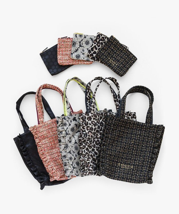 TOCCA 【ヨンア×大人百花×TOCCAコラボカラー有り】PRECIOUS WAVES BAG WITH POUCH ポーチ付きトートバッグ ブラックツイード