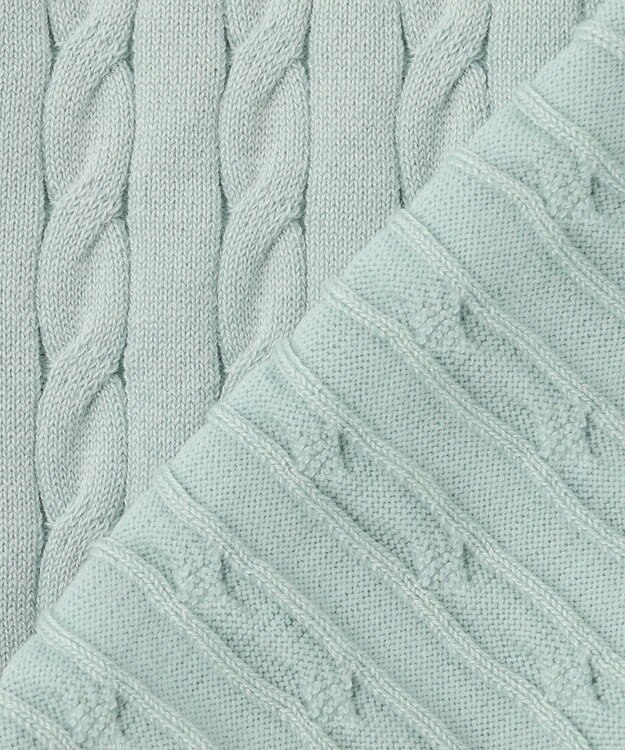 Feroux 胸元刺繍ケーブルポロ ニット ライトグリーン系