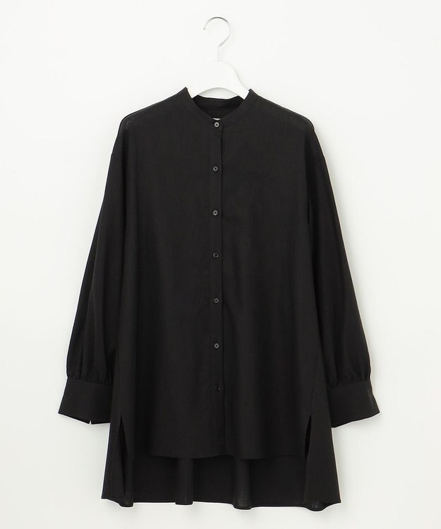UNFILO 【GISELe 6月号掲載/洗える】リネンレーヨンバンドカラーシャツ ブラック