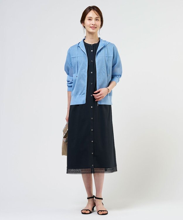 J.PRESS LADIES 【WEB限定カラーあり】SHEER LIGHT KNIT パーカー ソフトブルー系