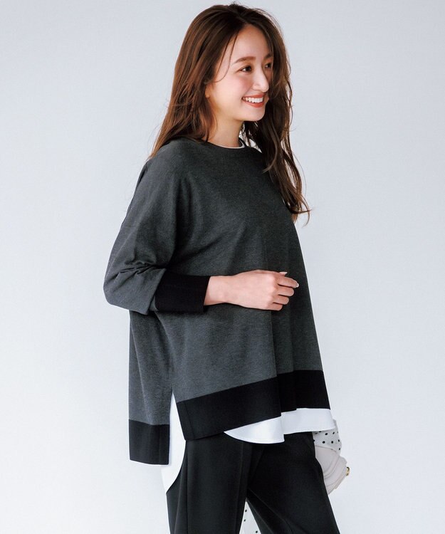 UNFILO L シャツコンビレイヤードTシャツ オフ×サテン