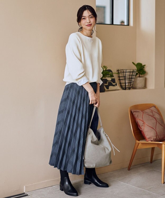 ANY 【新色追加/ウエストゴム】ウーリッシュプリーツスカート ネイビー系チェック