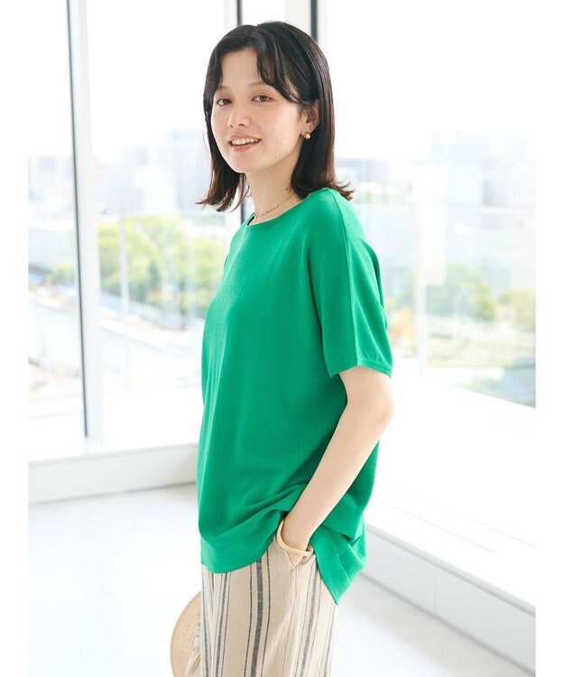 CRAFT STANDARD BOUTIQUE UVカット/接触冷感/洗える/ 半袖ニットプルオーバー Green