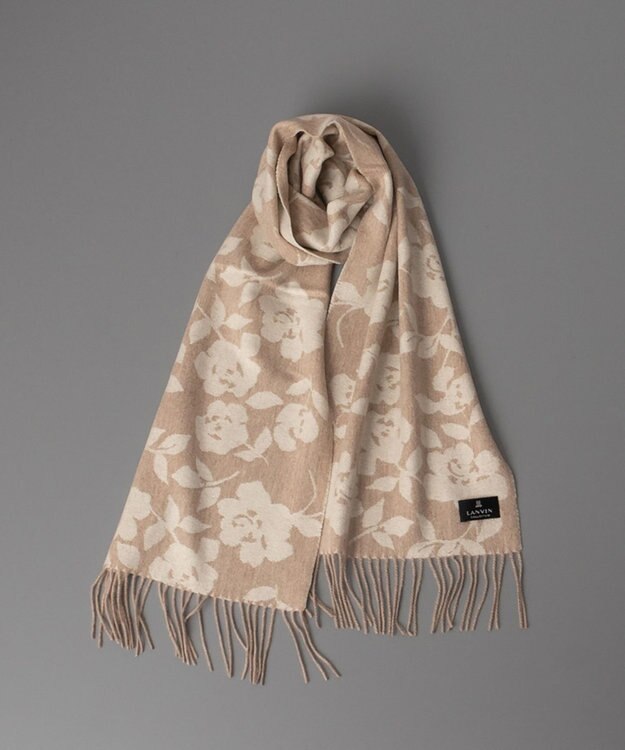 AURORA LANVIN COLLECTION ランバン コレクション ローズ柄 ジャカードマフラー ベージュ