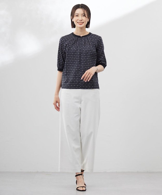 J.PRESS LADIES L 【洗える・接触冷感・UVケア・吸水速乾・防透け】麻シェルドライ ワイドストレート マリン パンツ ナチュラル系