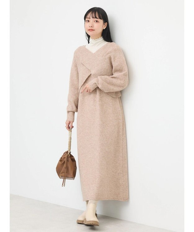 earth music&ecology Ｓｅｔ２点クロスニット＋ノースリーブニットワンピース Beige
