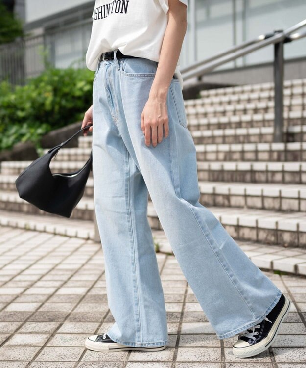 WEGO 【ユニセックス着用ITEM/SMLサイズ展開】デニムルーズフレアパンツ デニム淡色