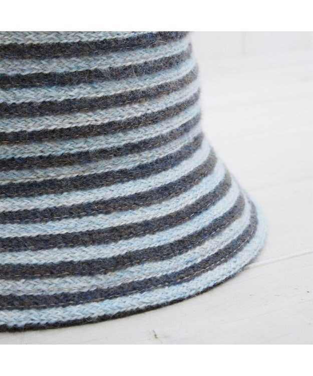 石田製帽 モヘヤ混ボーダー　バケット グレーxサックス