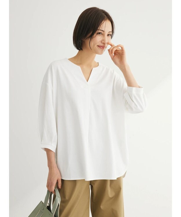 Green Parks ＢＰスキッパー七分袖カットプルオーバー Off White