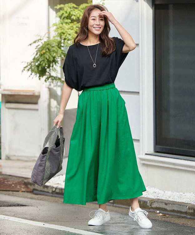 ANY 【ウエストゴム/接触冷感/UVケア】清涼リネンスカーチョ グリーン