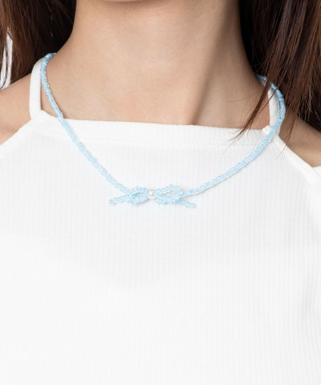 WEGO Lカラービーズリボンネックレス サックス