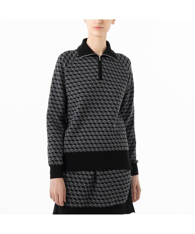 ZERO HALLIBURTON 【セットアップ可能】 モノグラム柄 ハーフジップニット ZHG-W5A4b 85137 ブラック