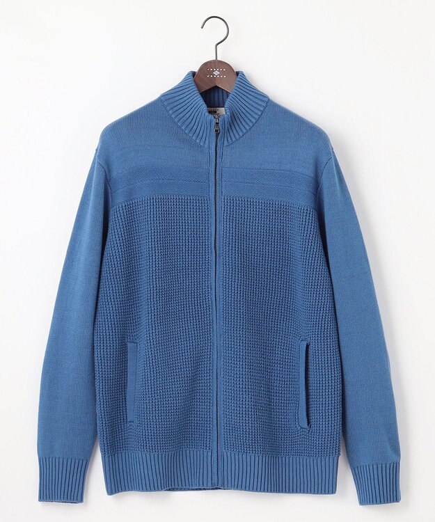 JOSEPH ABBOUD 【キングサイズ・洗える】コットンバルキーニットブルゾン ブルー系
