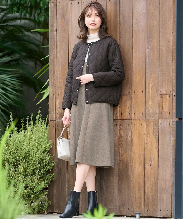 ANY SIS S 【洗える】レディトリミングキルト ブルゾン ブラック