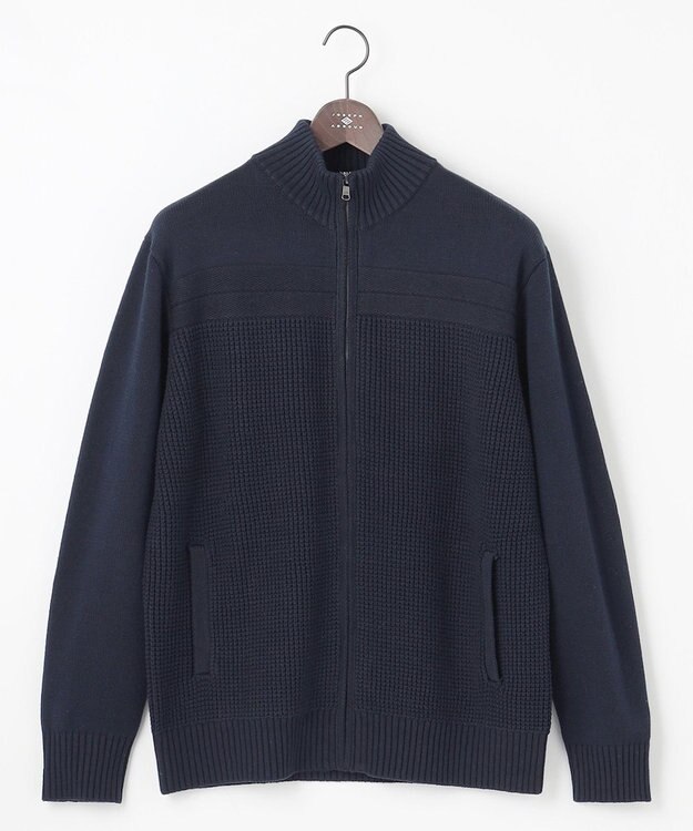 JOSEPH ABBOUD 【キングサイズ・洗える】コットンバルキーニットブルゾン ネイビー系