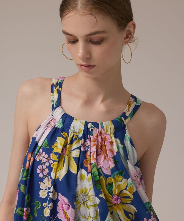 GRACE CONTINENTAL フラワープリントキャミドレス ブルー