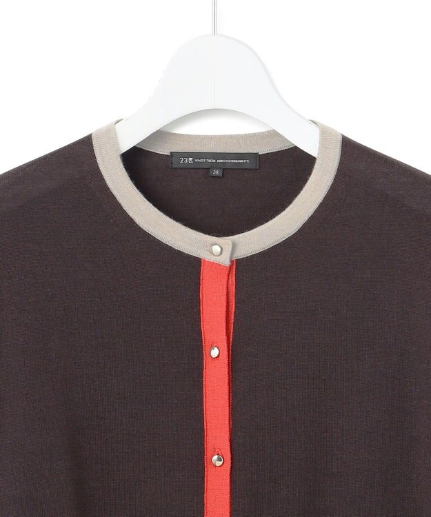 23区 L 【洗える】サステナブルウール バイカラー カーディガン ダークブラウン系1