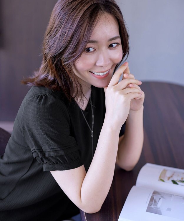 Tiaclasse L 【洗える】シアーチェック柄パフスリーブブラウス ブラック