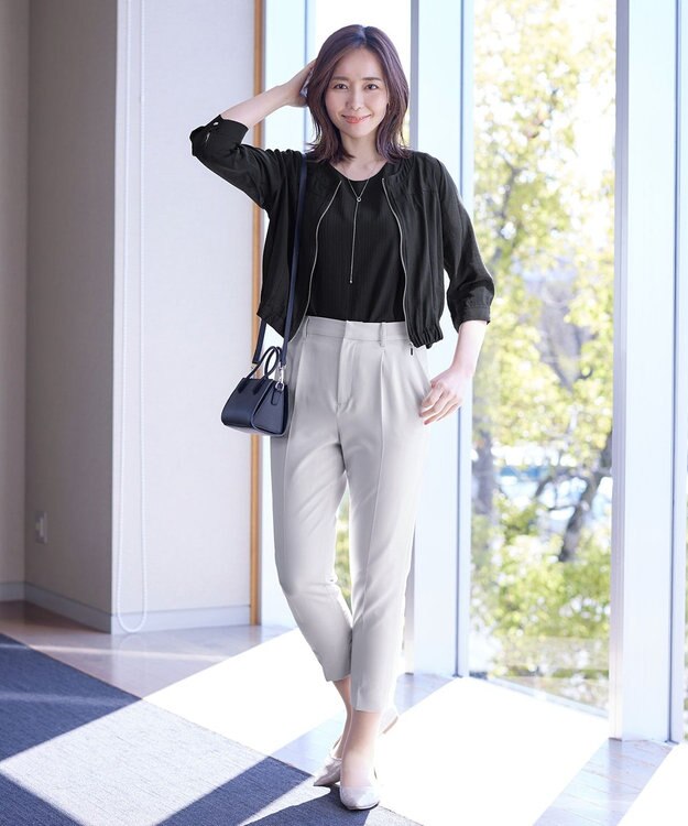 Tiaclasse L 【洗える】シアーチェック柄パフスリーブブラウス ブラック