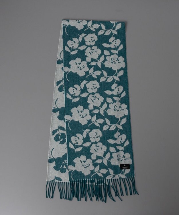 AURORA LANVIN COLLECTION ランバン コレクション ローズ柄 ジャカードマフラー ターコイズ