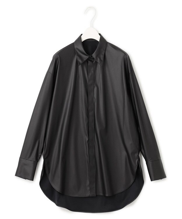 ICB 【洗える】 ライトフェイクレザー シャツ ブラック系