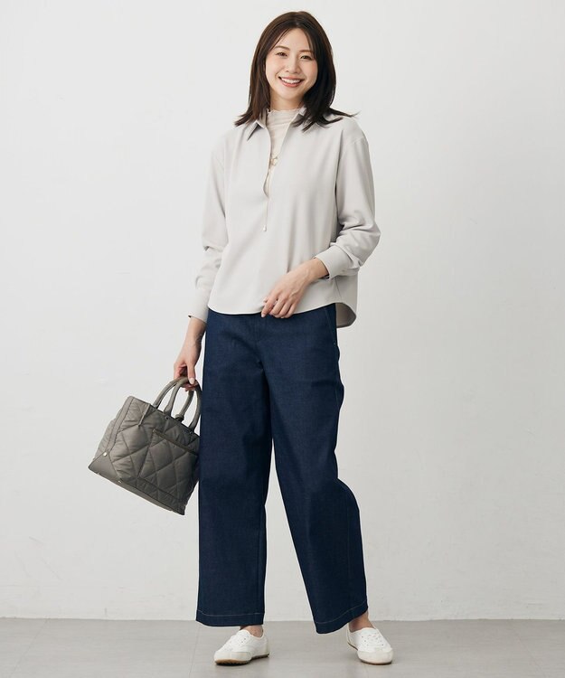 J.PRESS LADIES L 【WEB限定カラーあり】ハイパワーデニムツイル ワイドパンツ インディゴ系
