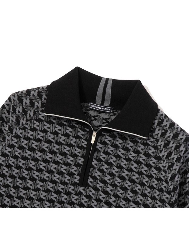 ZERO HALLIBURTON 【セットアップ可能】 モノグラム柄 ハーフジップニット ZHG-W5A4b 85137 ブラック