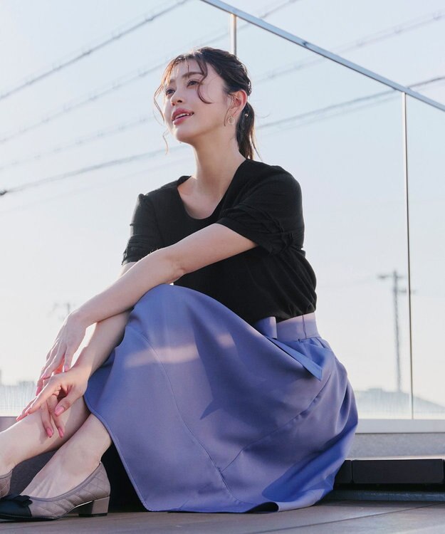 Tiaclasse L 【洗える】シアーチェック柄パフスリーブブラウス ブラック