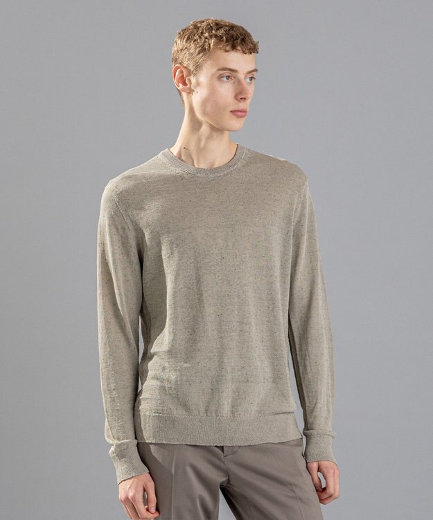 JOSEPH HOMME リネンナイロンプレーン　クルーネックニット アイボリー系