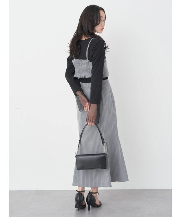 earth music&ecology ピンストライプ胸元レースビスチェ Stripe Light Gray